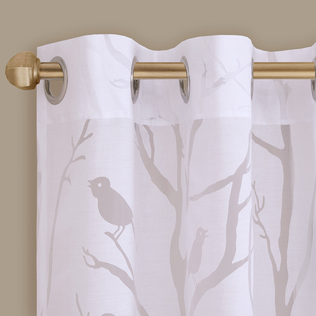 Averil Grommet Top Sheer Bird on Branches Burnout Window Curtain - White