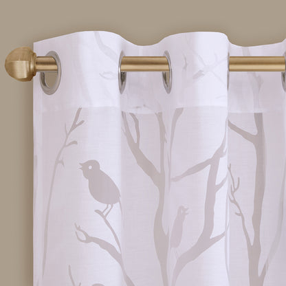 Averil Grommet Top Sheer Bird on Branches Burnout Window Curtain - White