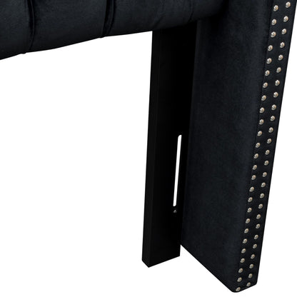 Amelia Upholstered Wingback Headboard with Button Tufting & Nailhead Trim - Black Velvet