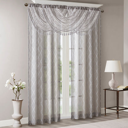 Irina Diamond Sheer Embroidered Waterfall Valance - Grey