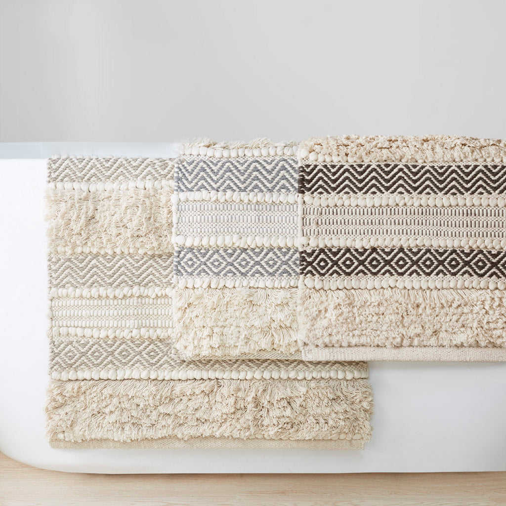 Asher Woven Texture Stripe Bath Rug - Grey