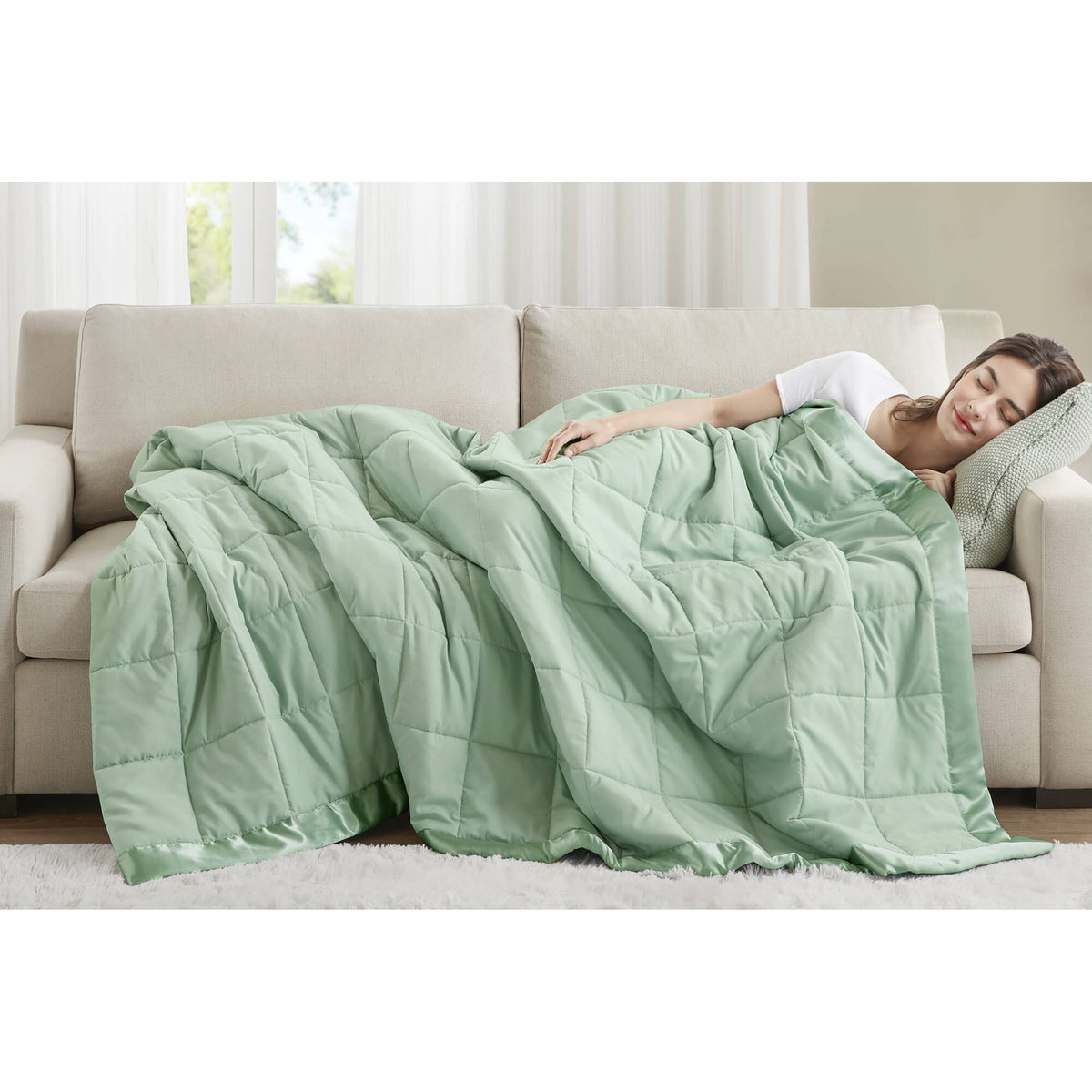 Windom Lightweight Down Alternative Blanket with Satin Trim - Seafoam