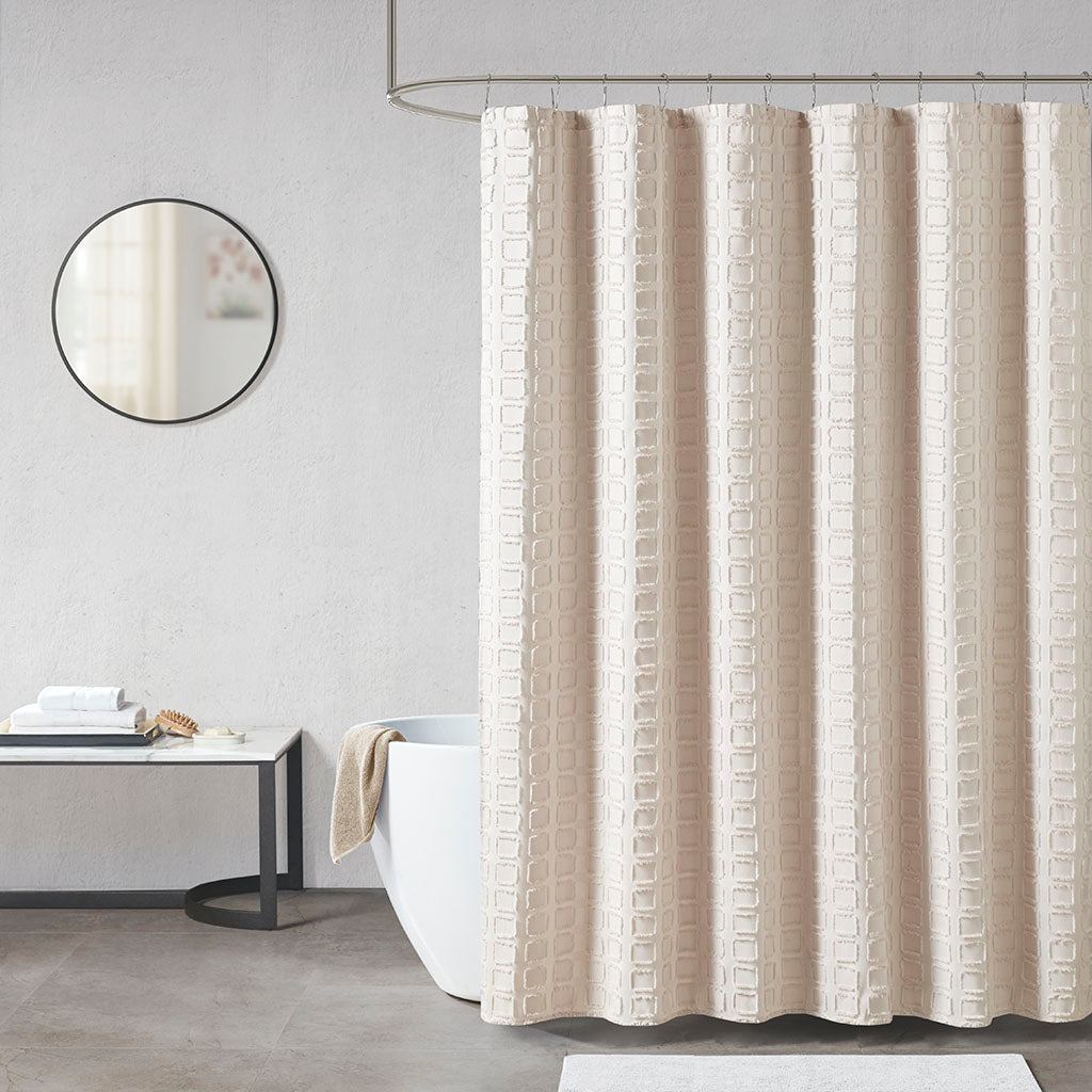 Metro Woven Clipped Solid Shower Curtain - Sand