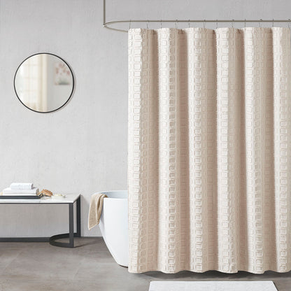 Metro Woven Clipped Solid Shower Curtain - Sand