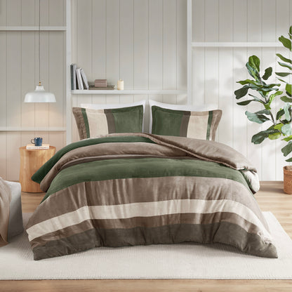 Highland Stripe Pieced Faux Suede Comforter Set - Green