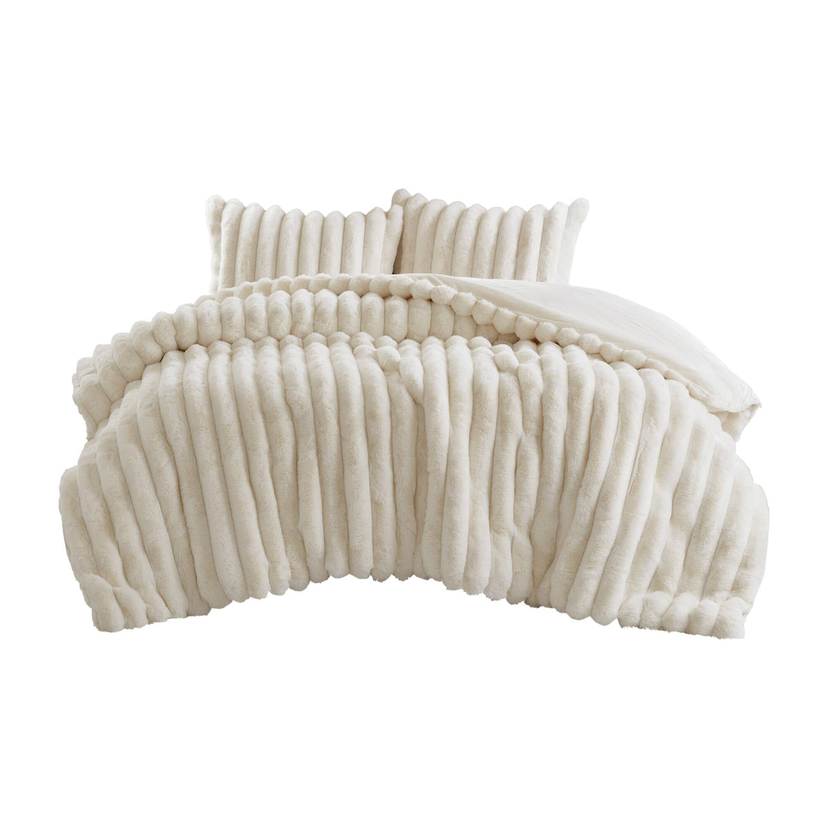 Jasmine 3 Piece Faux Fur Comforter Set - Ivory
