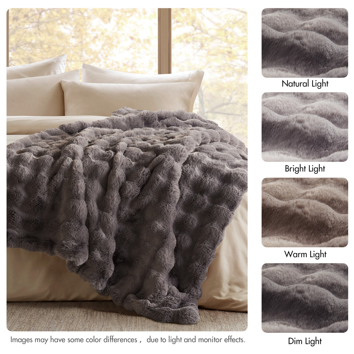 Vivienne Faux Fur Throw - Bubble Charcoal