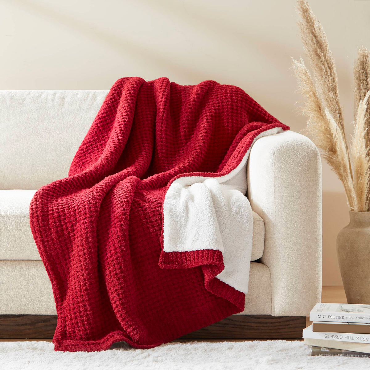 Rowan Waffle Knit Chenille Throw - Red