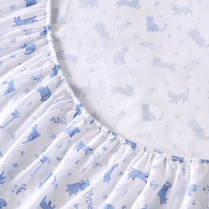 Printed Microfiber Sheet Set - Blue Cat