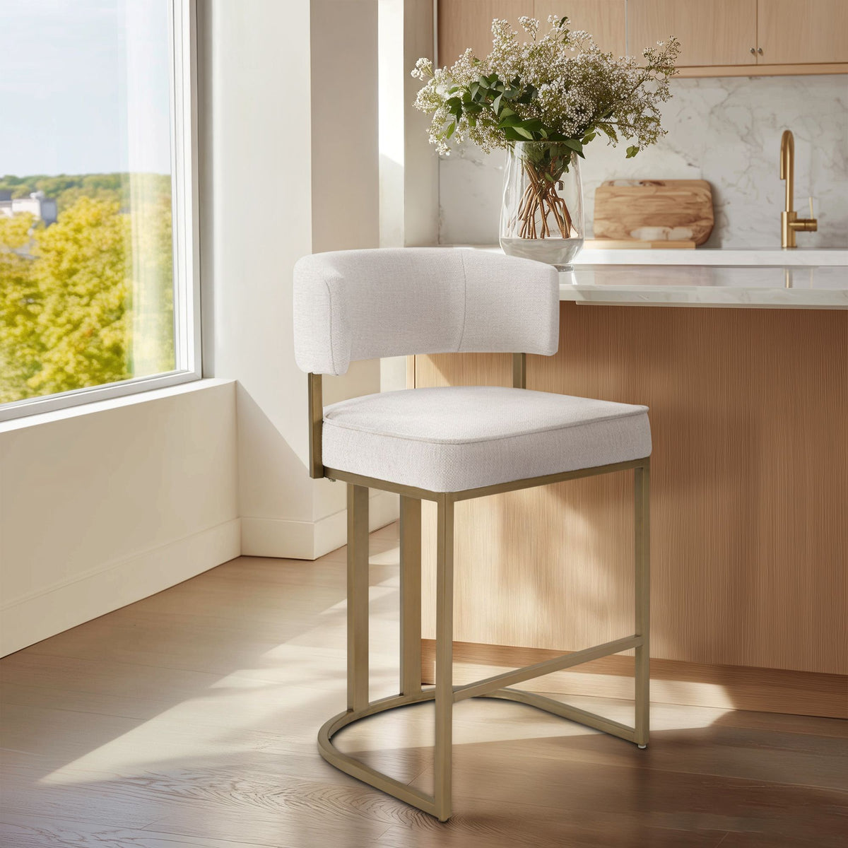 August Upholstered Counter Stool - Ivory