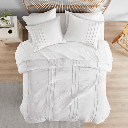 Walker Soft Washed Pleated Duvet Cover Set - White