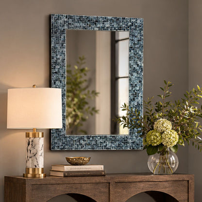 24X35 Rectangle Capiz Shell Mosaic Wall Mirror /   Celestine - Blue/Natural