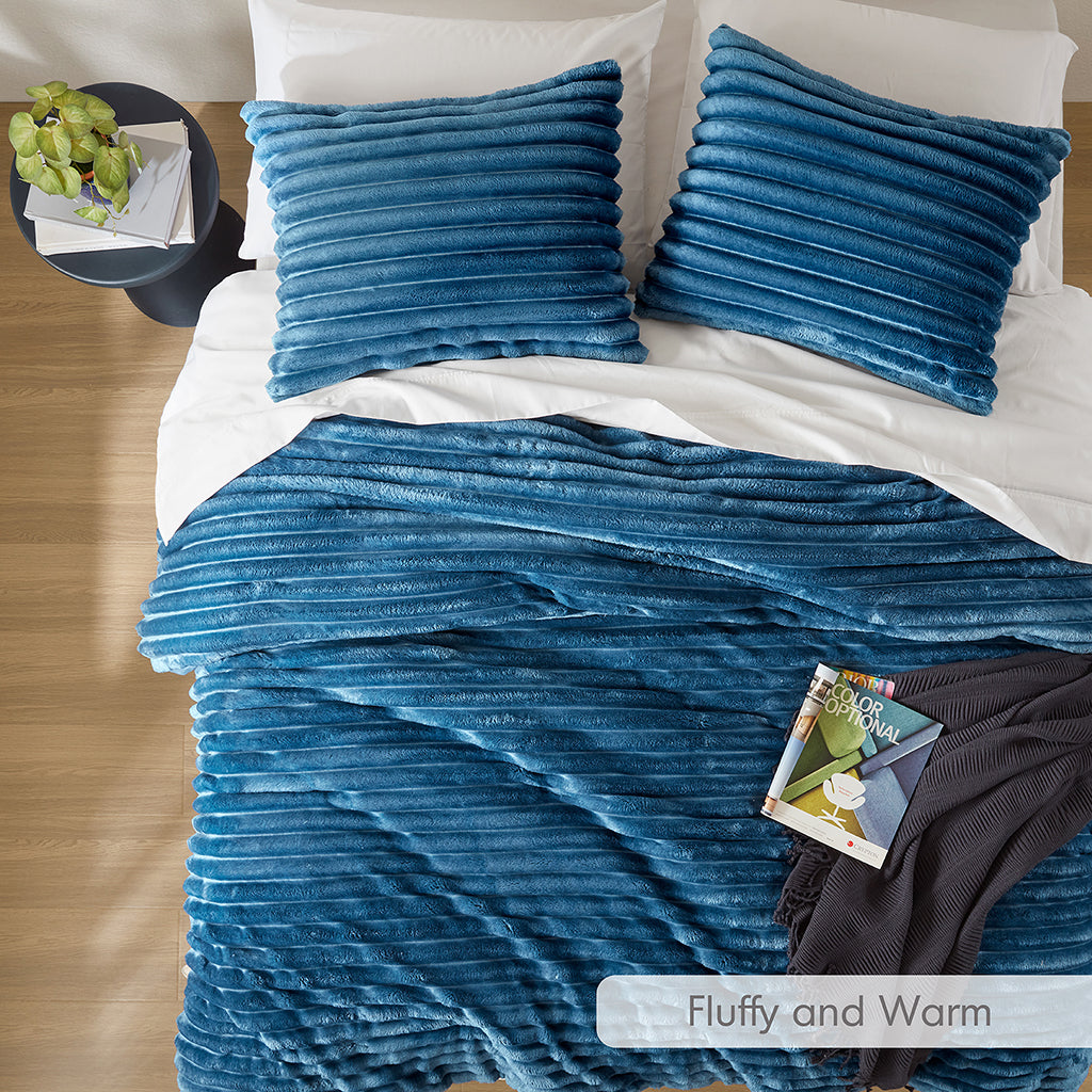 Avril Fluffy Ribbed Plush Comforter Set - Blue