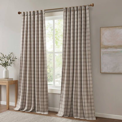 Anaheim Plaid Rod Pocket and Back Tab Curtain Panel with Fleece Lining - Brown
