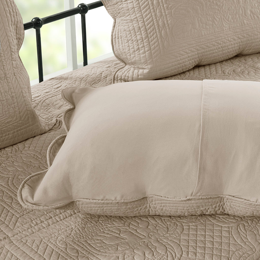 Tuscany 6 Piece Reversible Scalloped Edge Daybed Cover Set - Khaki