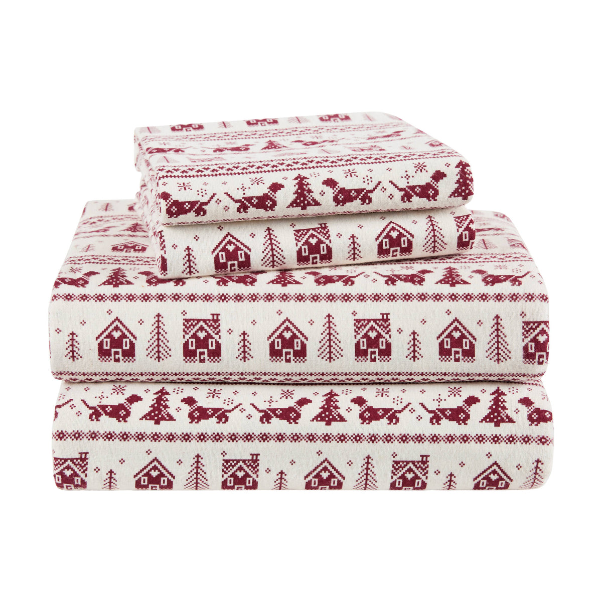Cozy Cotton Flannel Printed Sheet Set - Dog Fair Isle