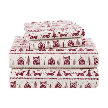 Cozy Cotton Flannel Printed Sheet Set - Dog Fair Isle