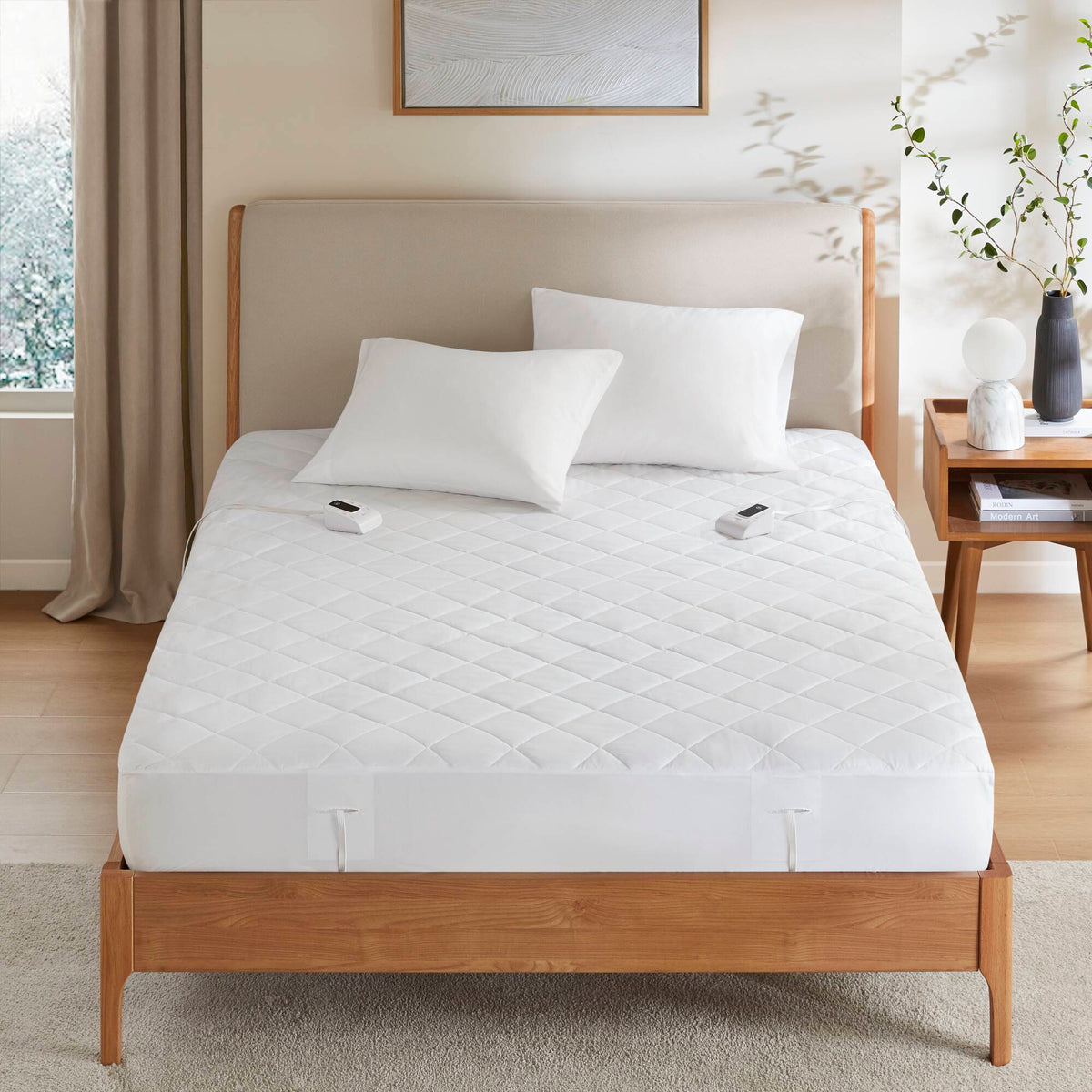 Microfiber Zoned Heated Mattress Pad - White