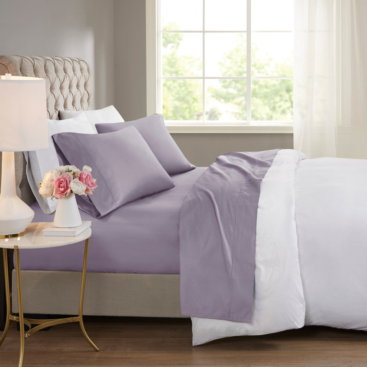 600 Thread Count Cooling Cotton Blend 4 PC Sheet Set - Purple