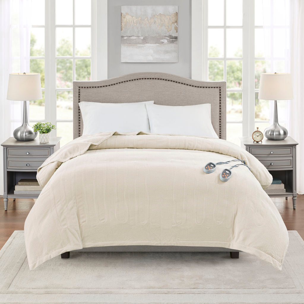 Electric Micro Fleece Heated Blanket - Ivory