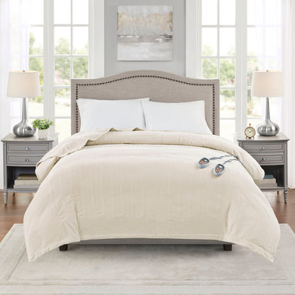 Electric Micro Fleece Heated Blanket - Ivory