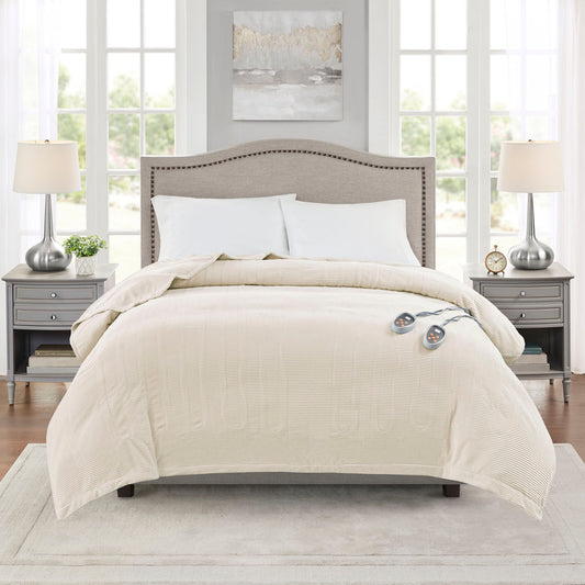 Electric Micro Fleece Heated Blanket - Ivory