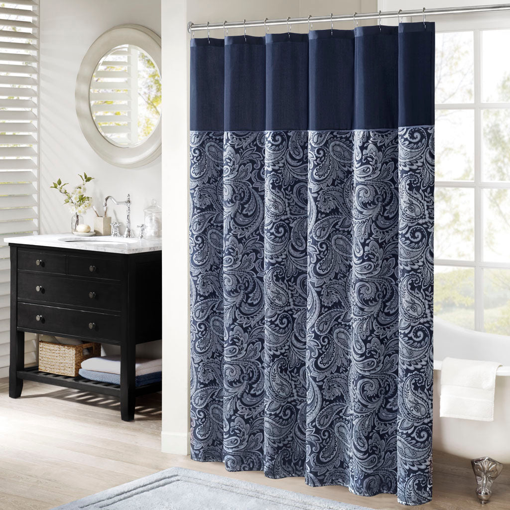 Aubrey Jacquard Shower Curtain - Navy