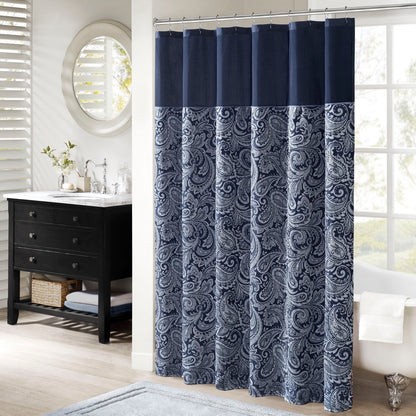 Aubrey Jacquard Shower Curtain - Navy