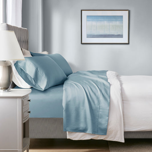 1000 Thread Count HeiQ Smart Temperature Cotton Blend 4 PC Sheet Set - Blue
