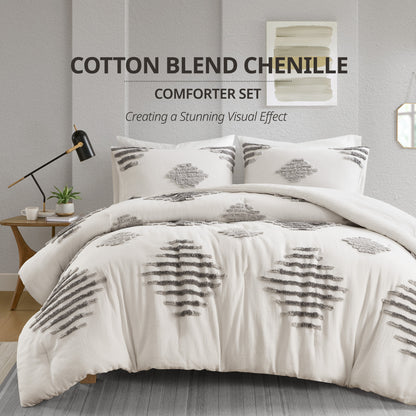 Tahli 3 Piece Cotton Blend Chenille Comforter Set - Gray