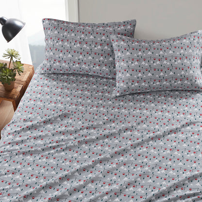 Cotton Flannel Sheet Set - Grey Ski Jump