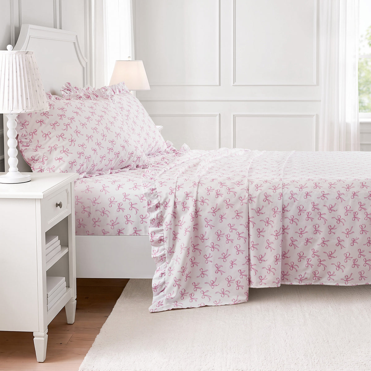 Microfiber Ruffle Sheets - Pink Bow