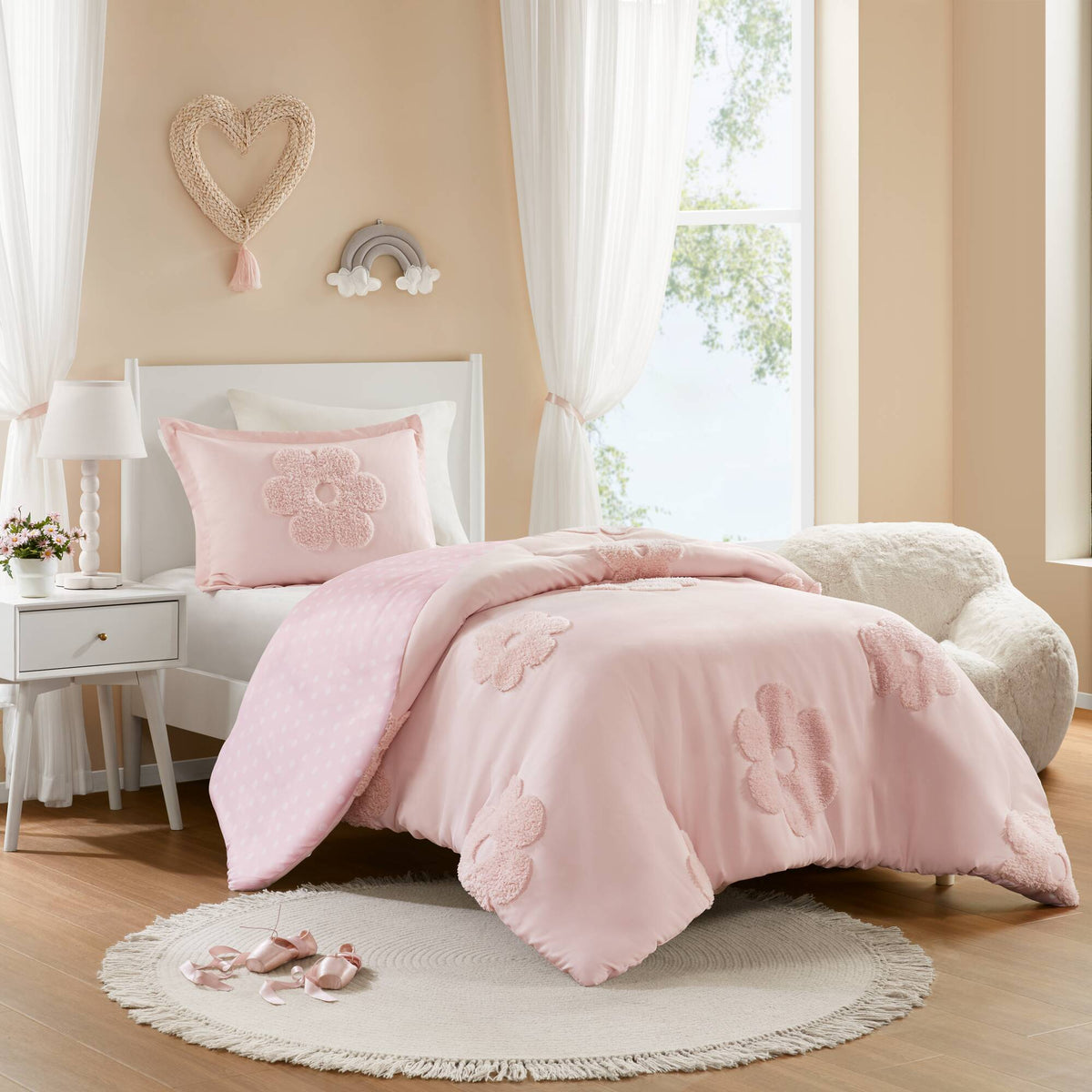 Gracie Floral Reversible Tufted Chenille Duvet Cover Set - Pink