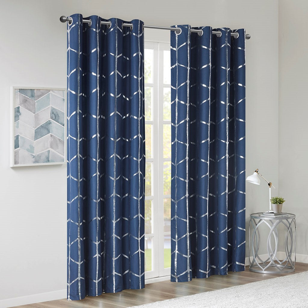 Raina Total Blackout Metallic Print Grommet Top Curtain
