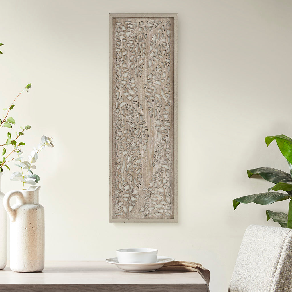 Laurel Branches Laser Cut Tree Framed Panel Wall Decor - Natural