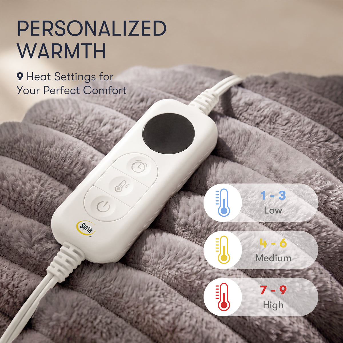 Heated Cord Plush Heated Throw - Grey
