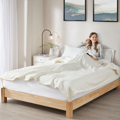 Fleece to Sherpa Heated Blanket - Ivory