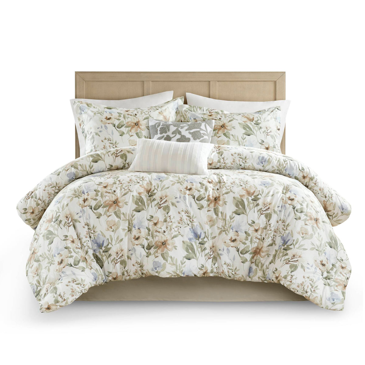 Herbal 6 Piece Cotton Sateen Print Oversized Comforter Set - Multi