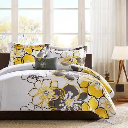 Allison Floral Duvet Cover Set - Yellow