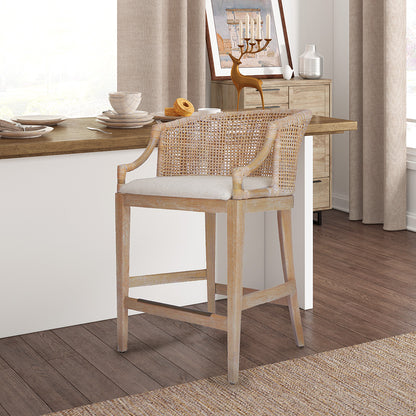 Playa Handcrafted Rattan & Wood Counter Stool 25" H - Natural Whitewash