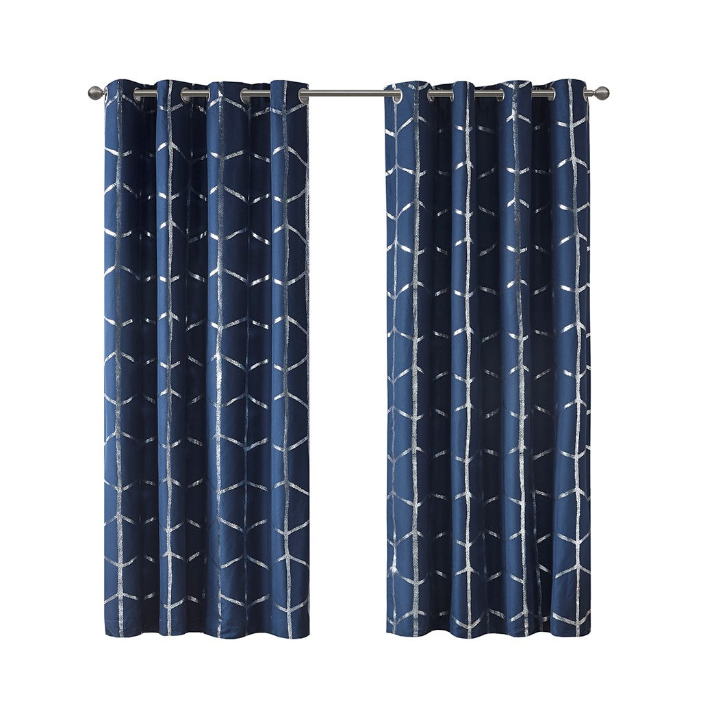 Raina Total Blackout Metallic Print Grommet Top Curtain