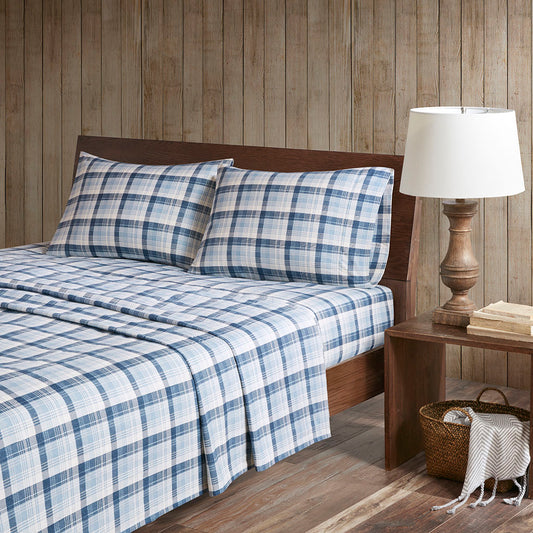 Cotton Flannel Sheet Set - Blue Plaid