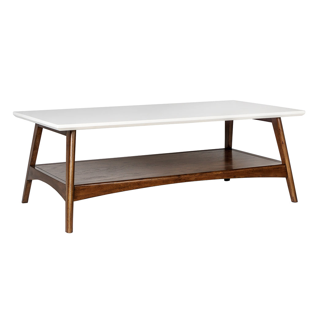Parker Mid-century Coffee Table with Storage Shelf - Off-White/Pecan
