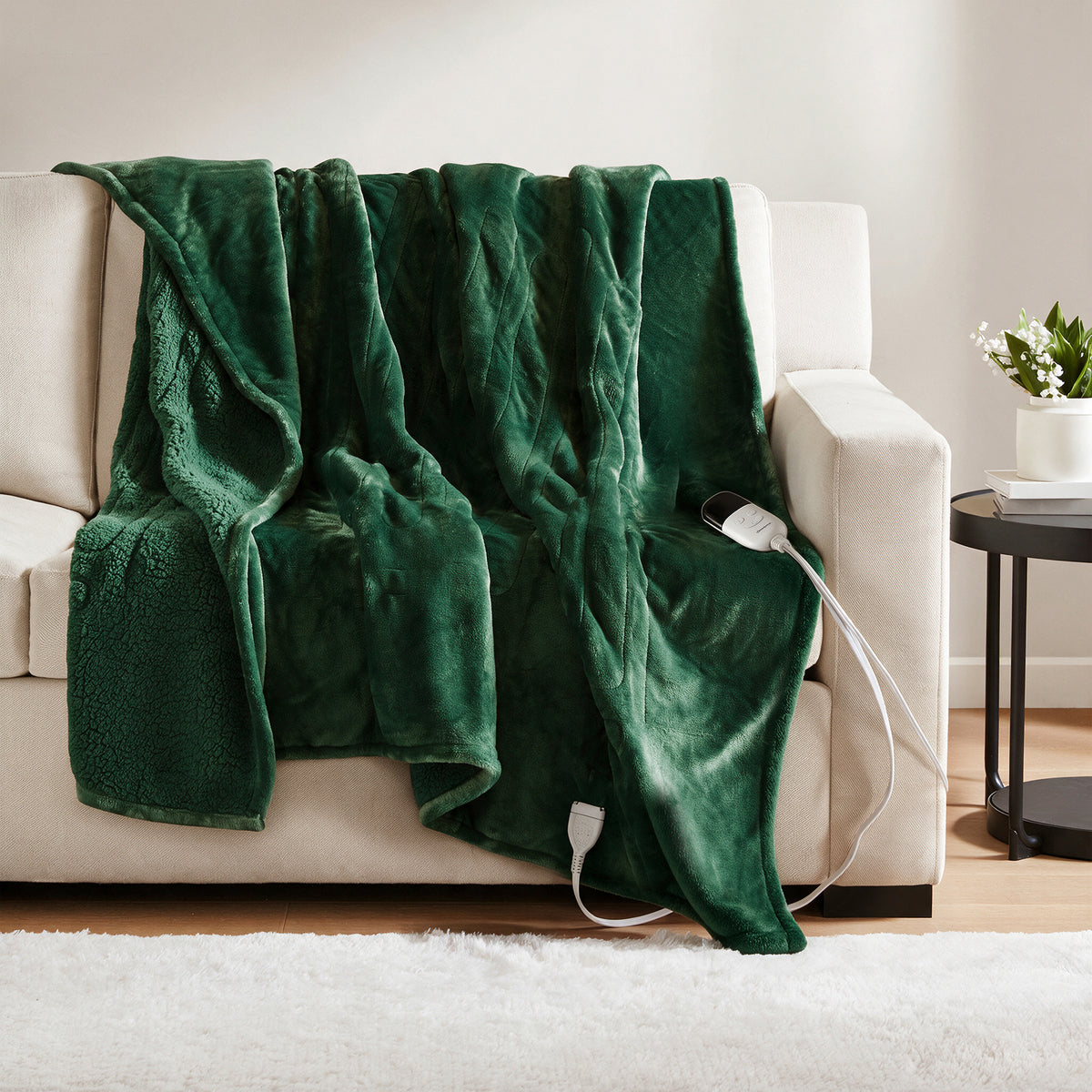 Heated Microlight to Berber Throw - Green