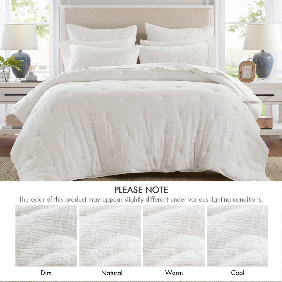 Breeze cotton gauze embroidered Euro Sham - White
