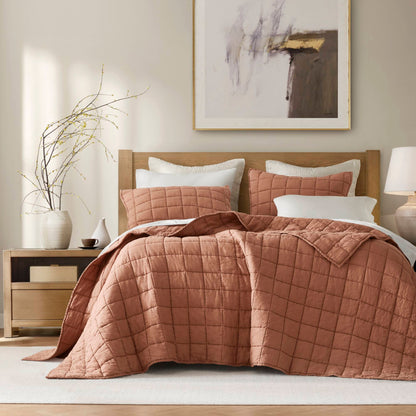 French Flax Linen Garment Washed Quilt Set - Clay