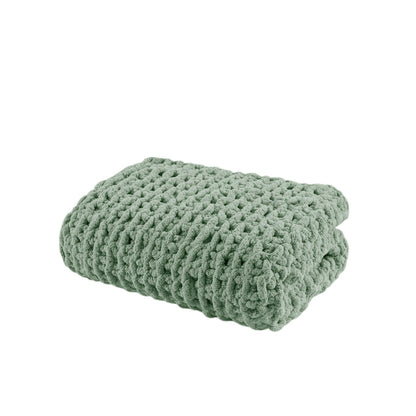 Chenille Chunky Knit Throw - Sage Green