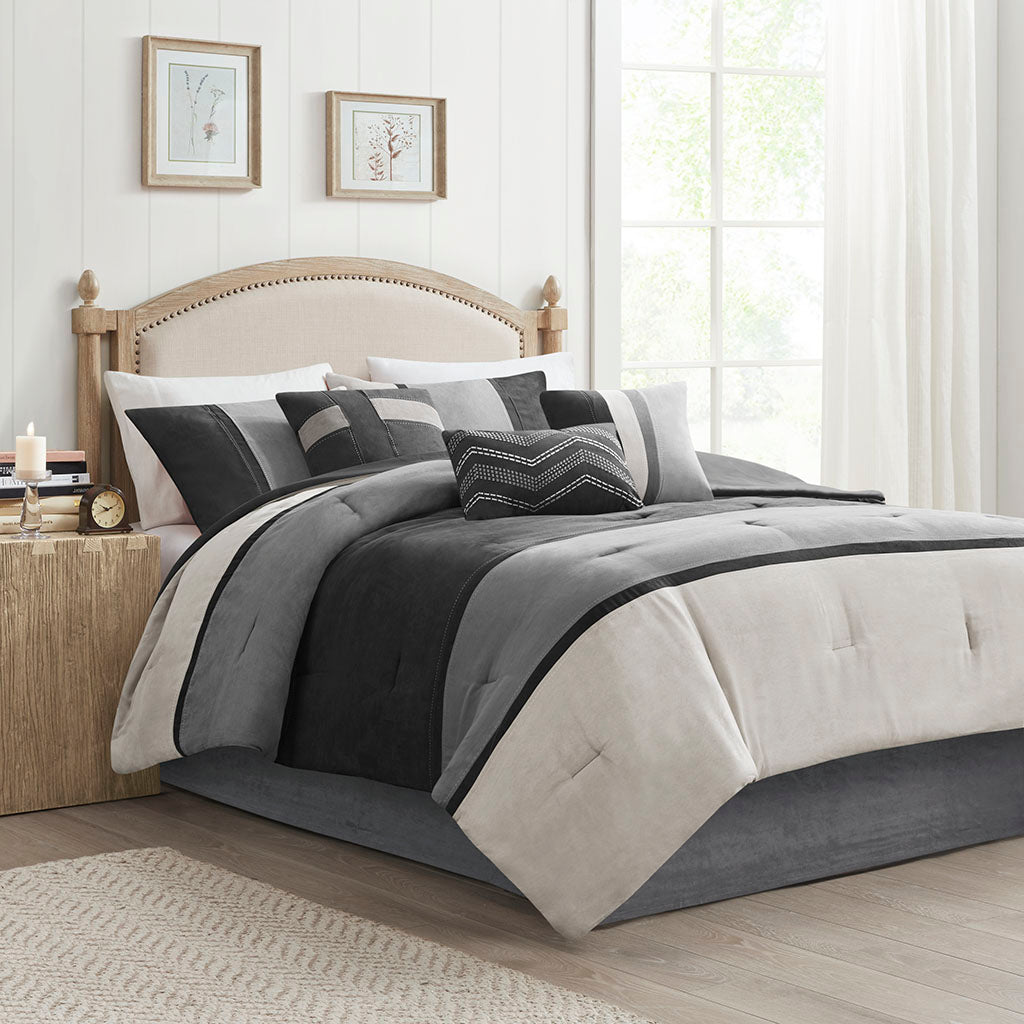 Palisades 7 Piece Faux Suede Comforter Set - Black