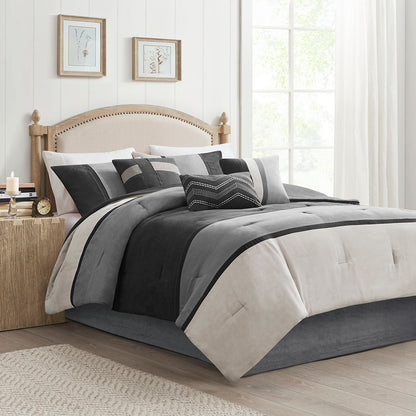 Palisades 7 Piece Faux Suede Comforter Set - Black