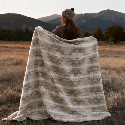 Alberta Cotton Blend Blanket - Neutral Aztec